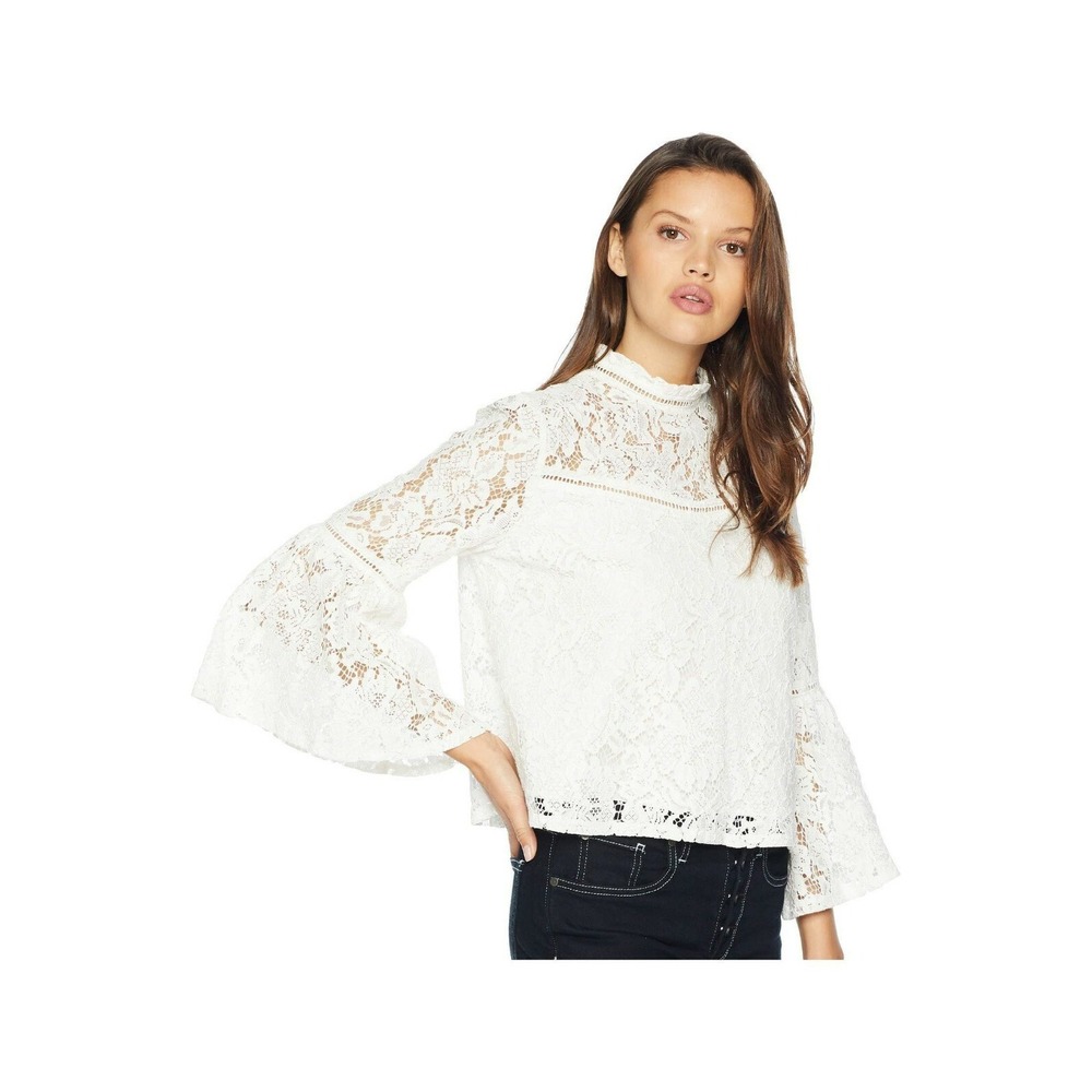 JACK by BB Dakota High Neck Lace Bell Sleeve Blouse Ivory XS Fairycore Festival